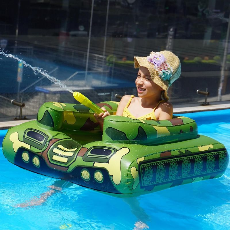 Photo 1 of Inflatable Tank Pool Floats Kids - Jasonwell Toddler Pool Floaties Swimming Pool Tank with Water Cannon Gun Swim Floaty Rafts Lake Beach Party Pool Toys for Boys Girls Toddlers Kids
