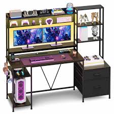 Photo 1 of 65 Inches Reversible LED Gaming Desk Black