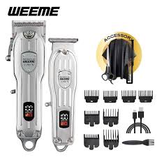 Photo 1 of WEEME 819 Silver Barber Clipper Set - USB Rechargeable Hair Trimmers with LCD Display, T-Blade Shaver for Men, Professional Grooming Kit