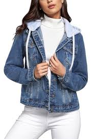 Photo 1 of  Size M Denim Jackets For Women Detachable Hoodie Button Down Causal Jean Jacket Coat