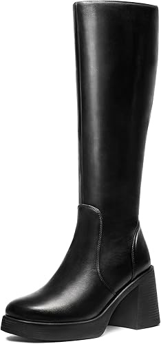 Photo 1 of Size 8 Choiran Knee High Boots for Women - Platform Chunky Square Toe Tall Boots with Block Heeled Side Zipper, Fashion Long Gogo Boots for Spring Fall
