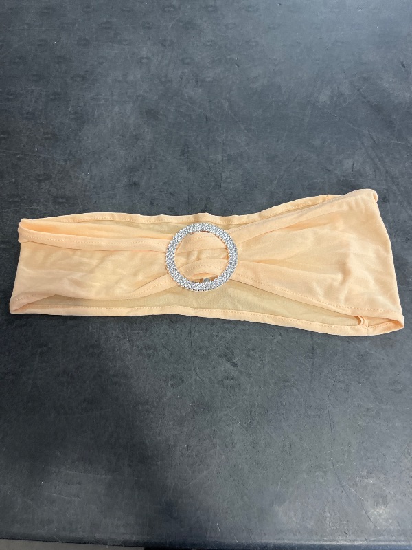 Photo 1 of IRT Lovely Champagne Chair Sash & Bow Set: 50 Pack Clearance Spandex Chair Sashes Universal - Elastic Bands with Buckle Slider - Perfect for Wedding Banquet Parties