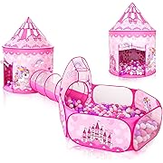 View 1 of 3pc Kids Play Tent for Girls with Ball Pit, Crawl Tunnel, Princess Tents for Toddlers, Baby Space World Playhouse Toys (3PC Princess Dream Tent)