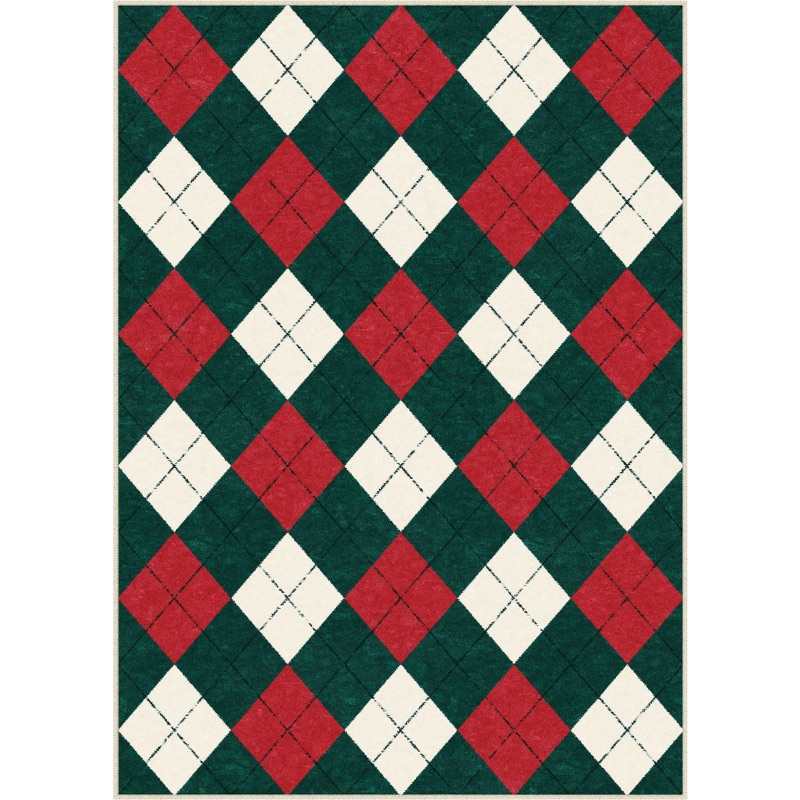 Photo 1 of Diamond Plaid Christmas Red Green Washable Rug