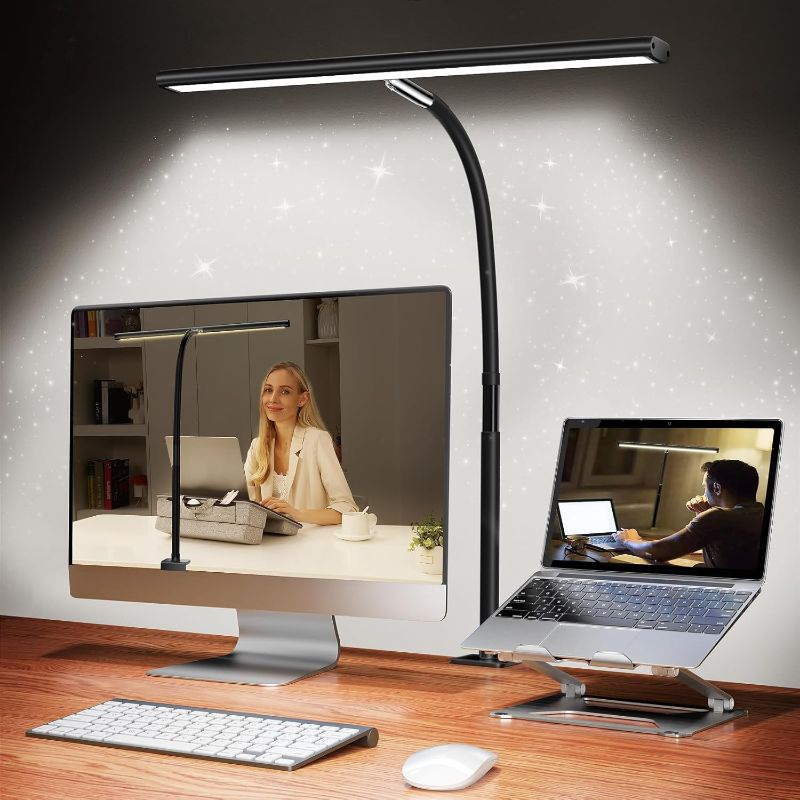 Photo 1 of Airlonv LED Desk Lamp for Office Home, Eye-Caring Desk Light with Stepless Dimming Adjustable Flexible Gooseneck, 10W USB Adapter Desk Lamp with Clamp for Reading, Study, Workbench (Black)