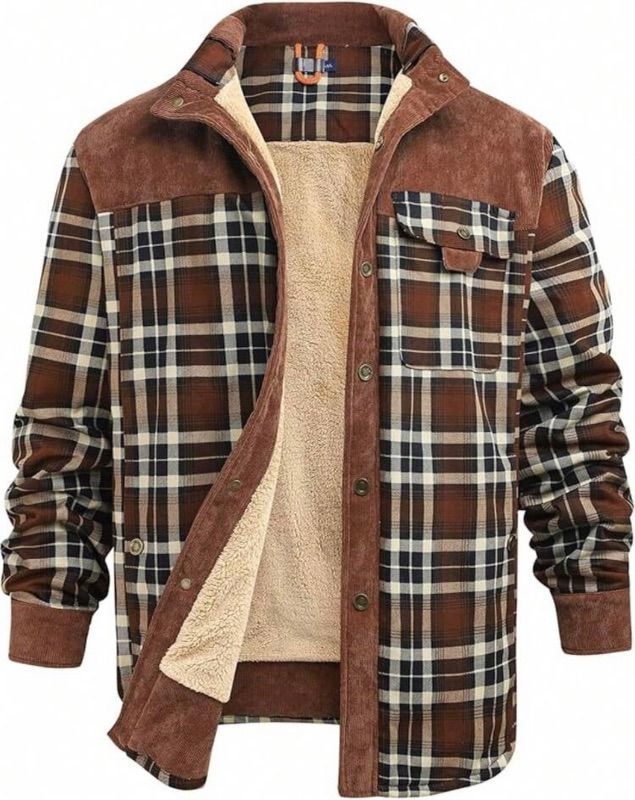 Photo 1 of Size XL Men's Sherpa Fleece Lined Shirt Winter Outdoor Warm Flannel Jacket-Plaid Patchwork