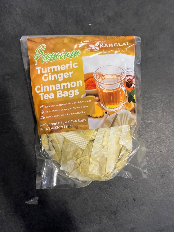 Photo 1 of 120 Bags Turmeric Ginger Tea Suitable for Plant-Based Diets - Natural Herbal Superfood with Roasted & Fermented Ginger, Turmeric & Ceylon Cinnamon, Caffeine-Free, Sugar-Free Low-Fat Tea Bags