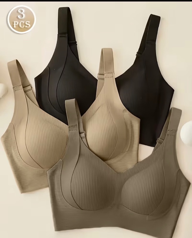 Photo 1 of Size 3XL (42DDD,42G,44D,44DD,46D) Plus Size 3-Pack Seamless Gathered Bra - High Elasticity Solid Color Wide Shoulder Straps, Removable Pads | Comfortable Everyday And Special Occasion Wear