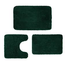 Photo 1 of Bathroom Rugs Sets 3 Pieces Microfiber - Upgrade Non-Slip Thermo-Plastic Rubber Bottom- Quick Dry - Machine Wash for Bedroom, Tub, Living Room (Dark Green)