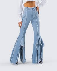Photo 1 of Size L Blue Denim Frayed Jean