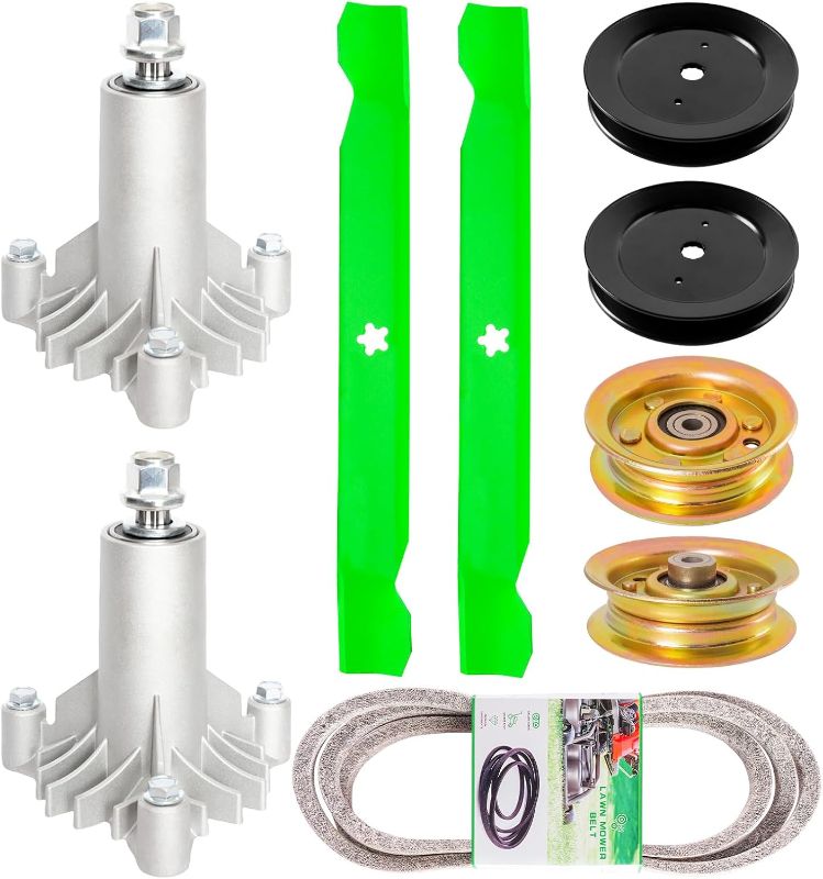 Photo 1 of 42 Inch Deck Rebuild Kit Fit for Craftsman LT1000 LT2000 DLT3000 DYT4000 Husqvarna YTH1542XP Mower 2 spindles (130794) 2 Blades (127843) 2 Idlers (153535) 2 Idlers (173438 173437)1 Belt (21547082)