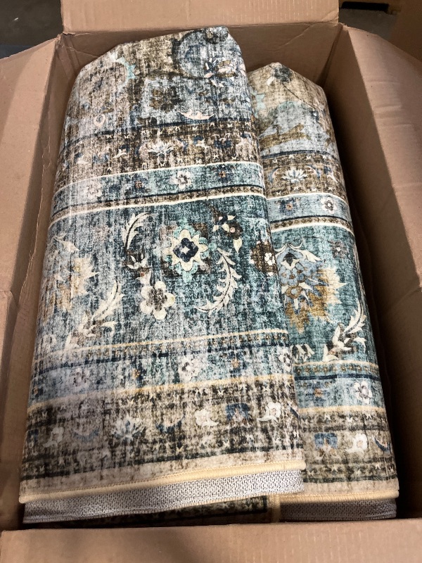 Photo 1 of CHAMPLANT Washable Area Rug 8'x10' Retro Floral Khaki Boho Design Non-Shedding Non-Slip Easy Care Ideal for High Traffic Areas in Living Room Bedroom Office Coffee Table Kitchen Large Carpet