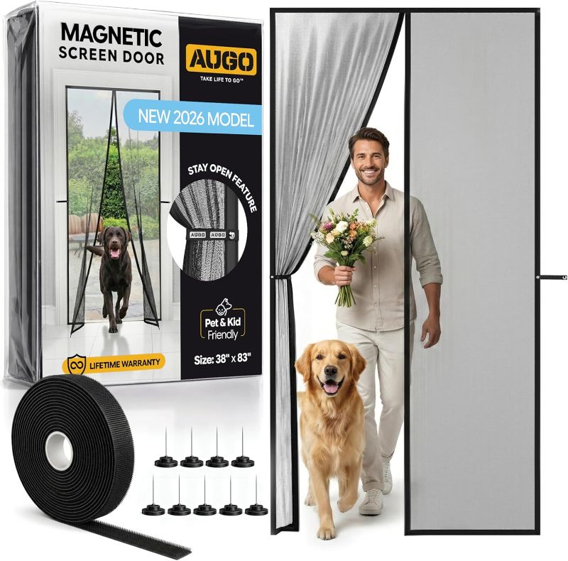 Photo 1 of AUGO Magnetic Screen Door - Self Sealing, Heavy Duty, Hands Free Mesh Partition Keeps Bugs Out - Pet and Kid Friendly - Patent Pending Keep Open Feature -