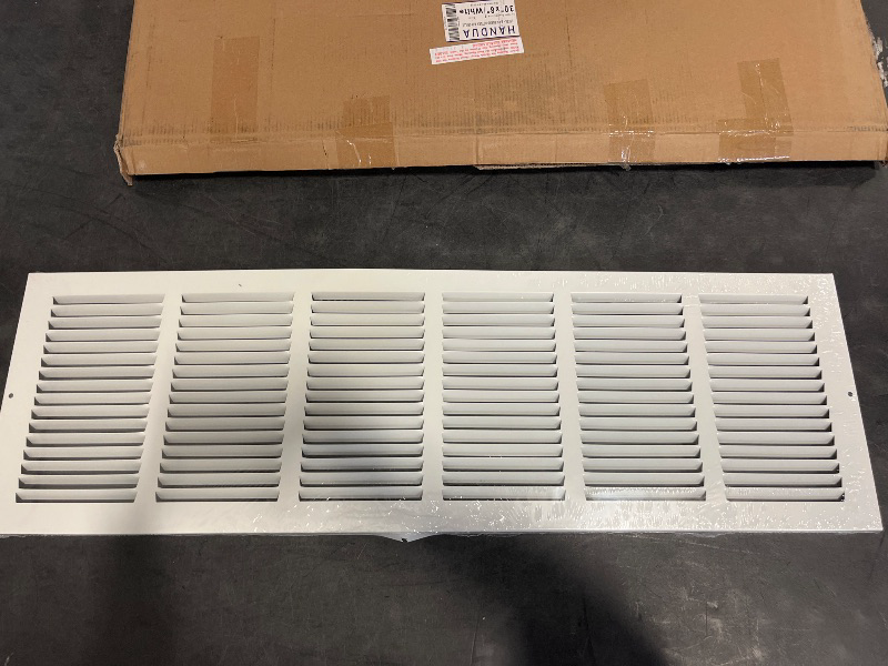 Photo 1 of Fits 30x8 Duct Opening | Steel Baseboard Return Air Grille by Handua | Vent Cover Grill | 7/8" Margin Turnback [Depth] to Fit Baseboard | White | Outer Dimensions: 31.75"W X 9.75 "H