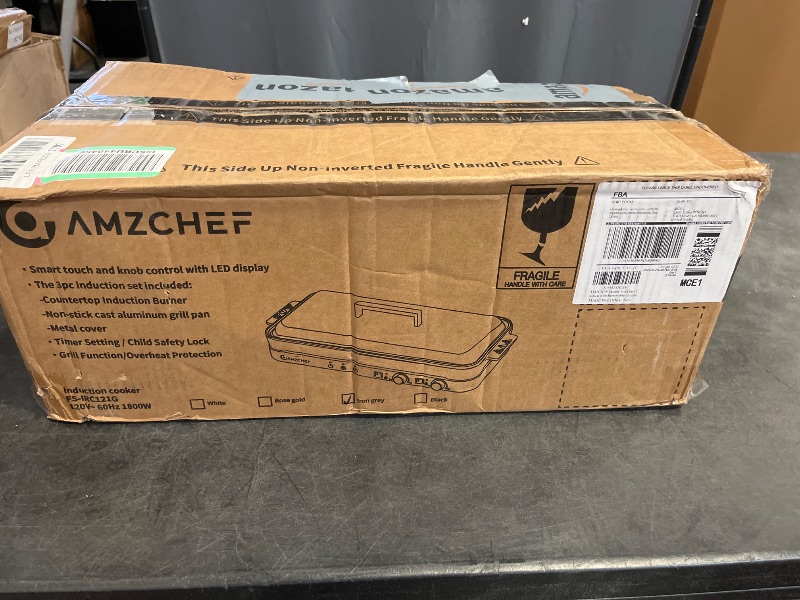 Photo 1 of AMZCHEF Double Induction Cooktop with Removable Griddle Pan Non-stick, 1800W 2 burner Portable Induction Stove With Sensor Touch 9 Power Levels, 99 Min Timer, Iron Grey