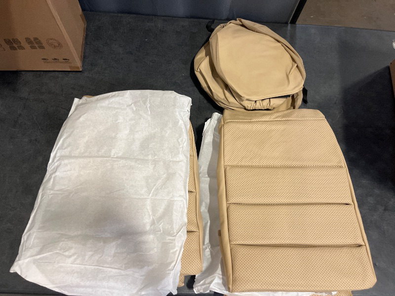 Photo 1 of CAR PASS Leather Seat Covers Full Set Universal Water Resistant 3D Foam Back Support, Luxury Comfort Automotive 5 Seat Covers All Season Fit for SUV,Sedan,Van, Airbag Compatible Elegance (Beige)