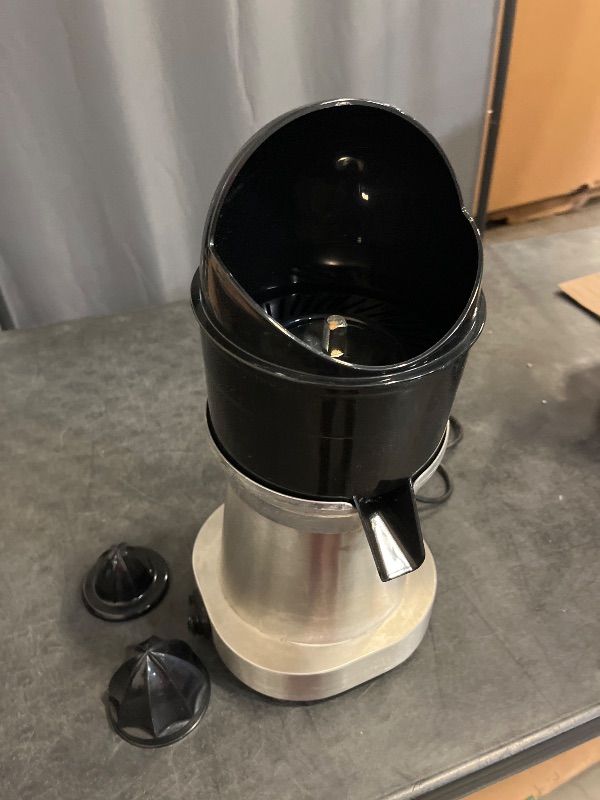 Photo 1 of YUANHAO Commercial Electric Citrus Juicer Machine, 120V 1400 RPM with 3 Reamers & Splash Guard, Stainless Steel Automatic Orange/Lemon/Grapefruit Juicer for Bars, Restaurants, Home Use