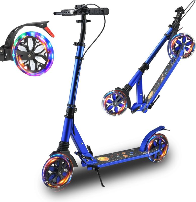Photo 1 of Adult Scooter for Kids, Teens, and Adults, LED 8-inch Big Wheels Commuter Scooters, Sport Folding Kick Scooter, with Kickstand, 4 Adjustable Levels. Bearing ABEC9, Max Load 240 LBS.