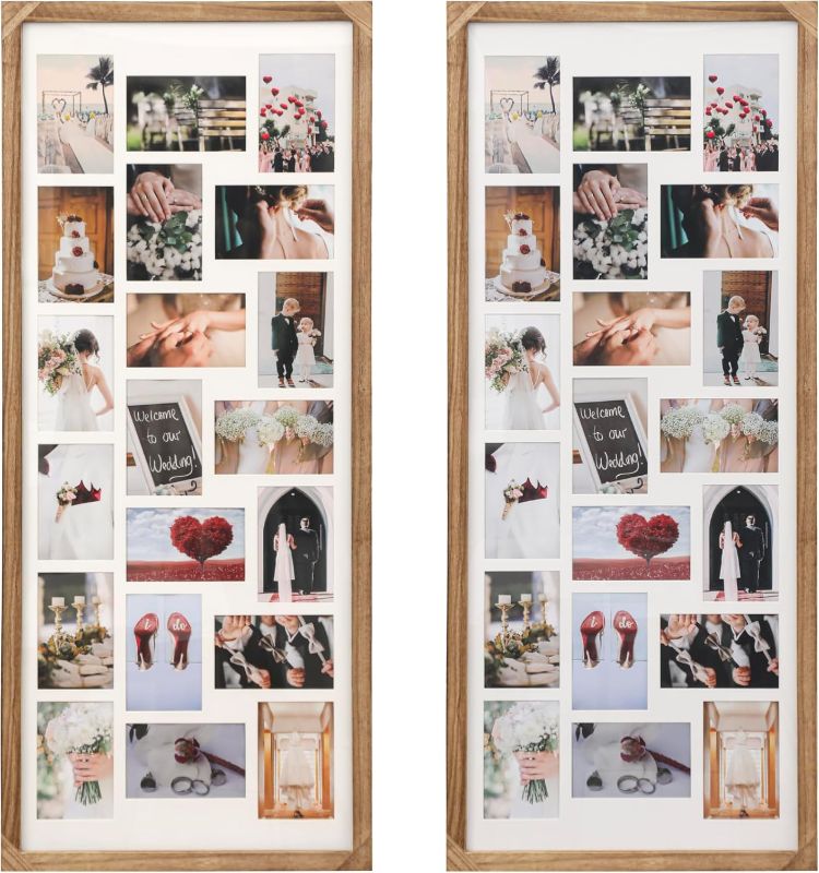Photo 1 of 40x17 Inch Large Collage Photo Frame Set of 2, Holds 20 4x6 Photos, Wooden Multi-Opening Wall Picture Frame with Mat?Wall or Tabletop Decor?Carbonized Brown