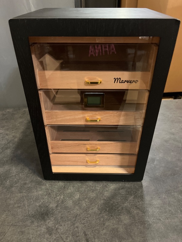 Photo 1 of Cigar Humidors, Cedar Wood Humidor with Digital Hygrometer, Drawers, Humidifiers and Gold-Plated Hardwares. Cigar humidor Cabinet for Men Husband Father, 300 Cigars Capacity Black Color