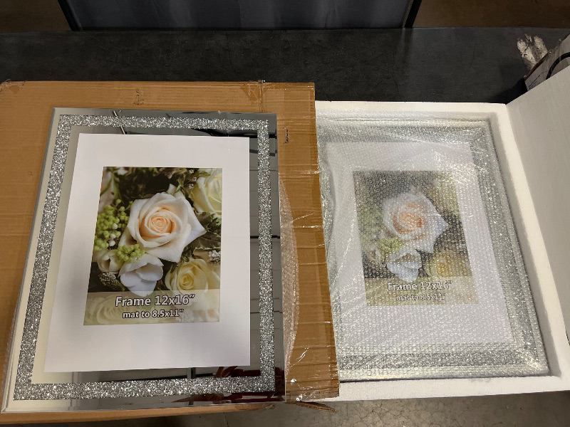 Photo 1 of ALLartonly Mirror Photo Frame 12x16inch Mat To 8.5x11” 2 Pack, Crushed Diamond Bling Boarder, Crystal Glass Front , Wedding Picture Poster Frame, Diploma Frames Wall Certificate Document Frame.