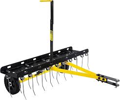 Photo 1 of Tow Behind Dethatcher, Pull Behind Lawn Dethatcher with Spring Steel Tines, Grass Dethatcher, Removes Thatch, Riding Lawn Tractor for Large Lawns, Yard and Garden Care, 40 Inch
