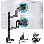 Photo 1 of ARES WING Dual Monitor Arm for Ultrawide Heavy Duty Curved Monitor Stacking, Fits 17-49 Inch, Vertical Gas Spring Double Monitor Stand with USB, Adjustable Dual Monitor Mount for Desk, Black