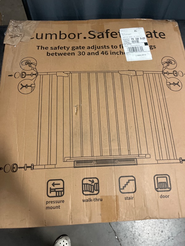 Photo 1 of Cumbor 30-46" Baby Gate for Stairs, Toddler Safety Essentials for The House, Auto Close Dog Gate for Doorways, Mom's Choice Awards Winner-Easy Install Pressure Mounted Pet Gates for Dogs, White