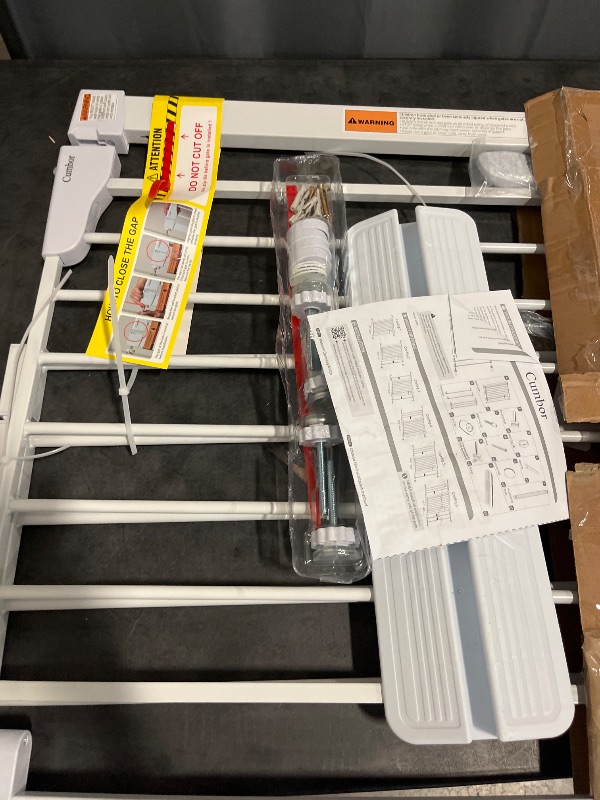Photo 1 of Cumbor 30-46" Baby Gate for Stairs, Toddler Safety Essentials for The House, Auto Close Dog Gate for Doorways, Mom's Choice Awards Winner-Easy Install Pressure Mounted Pet Gates for Dogs, White