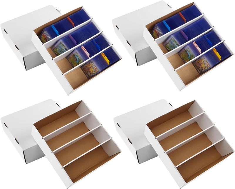 Photo 1 of 4 Pack Sports Card Boxes 3120 Count Cardboard Card Storage Box White Bulk Card Storage Baseball Card Boxes with 10 Dividers Sports Cards Storage Box for Card Game Baseball Card Storage Boxes