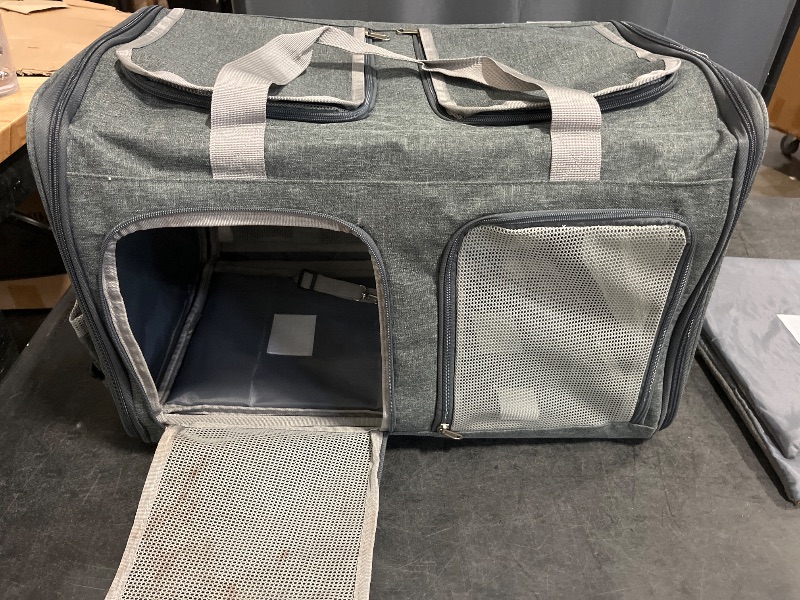 Photo 1 of Cat Carrier for 2 Cats - Double Pet Carrier Extra Large, Dual Cabin Multi Cat Travel Carrier with Removable Divider, Collapsible, Can Hold 20 30 40 lbs for Two Small Kitten, a Medium Dog Gray