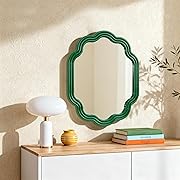 Photo 1 of Green Wavy Oval Mirror 16x20 Scalloped Wall Mounted Unique Wooden Frame Modern Mirror for Bedroom Living Room Entryway Hallway