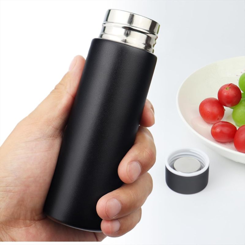 Photo 1 of Cute Small Water Bottle, 4.4 Fl. Oz, Black Powder Coated, Mini Slim Flask for Women, Portable Skinny Purse Water Bottle, Vacuum Insulated Reusable Leak Proof Stainless Steel Cup