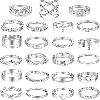 Photo 1 of iF YOU 25 Pcs Gold Stackable Ring Set for Women, Chunky Knuckle Finger Midi Rings, Silver Simple Stacking Cute Rings Pack Trendy Stuff Jewelry Gift