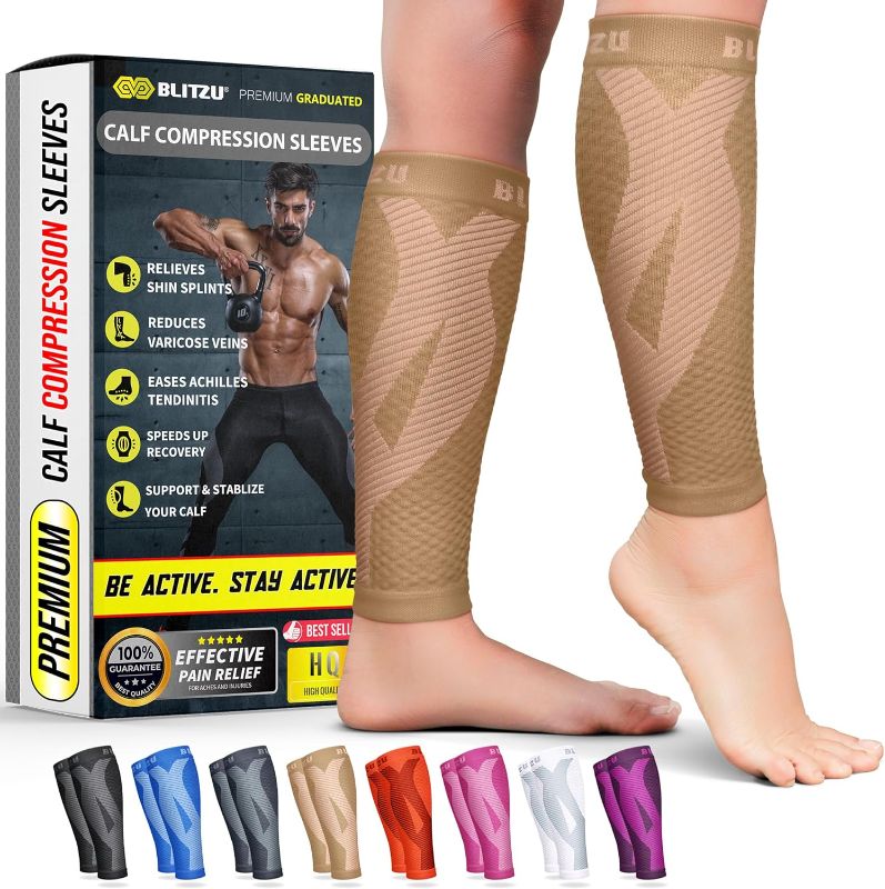 Photo 1 of BLITZU Calf Compression Sleeve for Men & Women Footless Compression Socks Support Runners Leg Sleeve Shin Splints Pain Relief