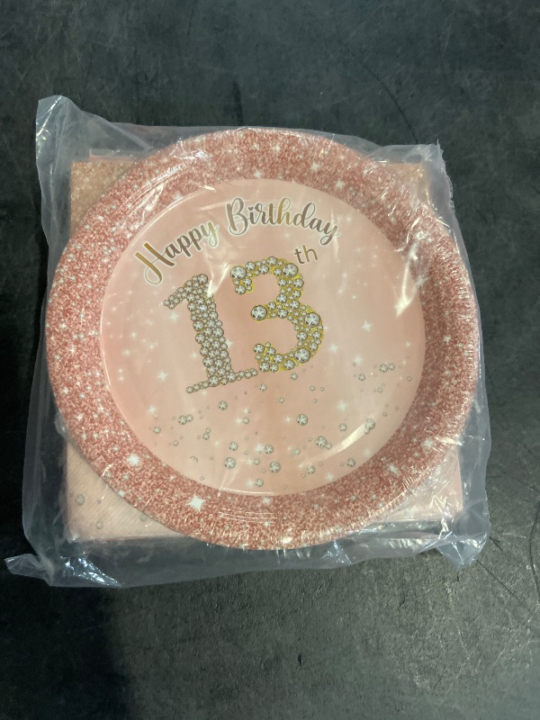 Photo 1 of 41PCS 13th Birthday Decorations Rose Gold Theme 13 Year Old Girl Birthday Decorations Including Happy Birthday Plates Napkins Tablecloth for Official Teenager 13th Birthday Party