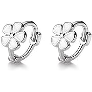 Photo 1 of 6mm Tiny Cute Flower Hoop Sterling Silver Mini Small Cartilage Hoop Earrings for Women Girls Teens Hypoallergenic Dainty White Enameled Daisy Flowers 18g Piercing Huggie Hoops