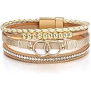Photo 1 of Fesciory Leopard Bracelet for Women, Boho Leather Wrap Multi-Layer Pearl Crystal Bracelet Bangle Jewelry