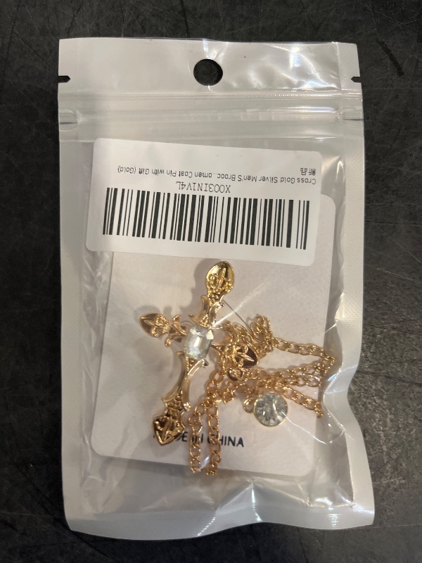 Photo 1 of Cross Gold Silver Men'S Brooch Suit Pin with Gem Rhinestone Buckle Brooches Chain tassel Lapel Collar Pins Shirt Decoration Metal Tie Clips Brooch Pins Women Coat Pin with Gift