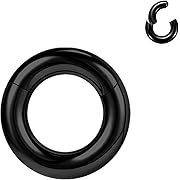 Photo 1 of Black Hinged Segment Clicker PA Rings, 2G 4G 6G 8G 10G 12G Large Spring Action BCR Rings, Surgical Steel Septum Nose Rings Ear Gauges Earrings Hoops