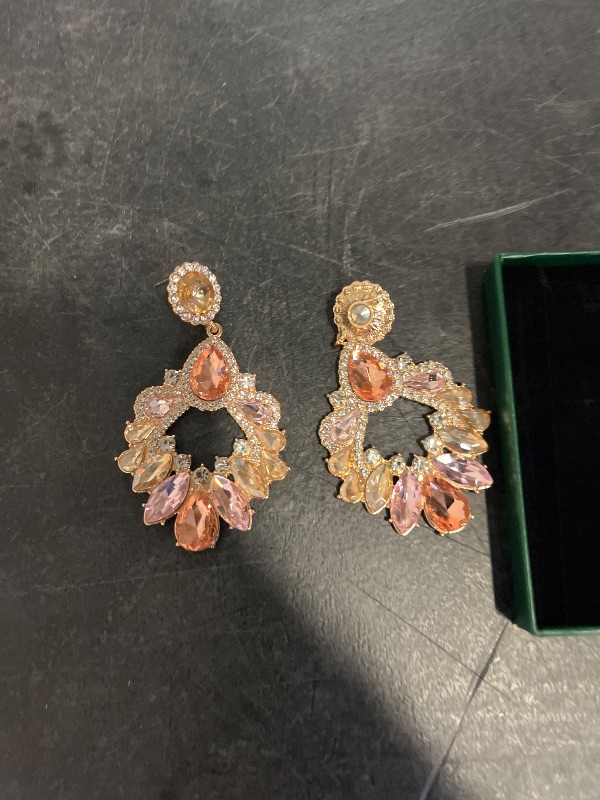Photo 1 of Fashion Rhinestone Statement Drop Dangle Earrings Large Colorful Crystal Chandelier Earrings for Women Bridal Wedding Party Prom