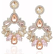 Photo 1 of Fashion Rhinestone Statement Drop Dangle Earrings Large Colorful Crystal Chandelier Earrings for Women Bridal Wedding Party Prom
