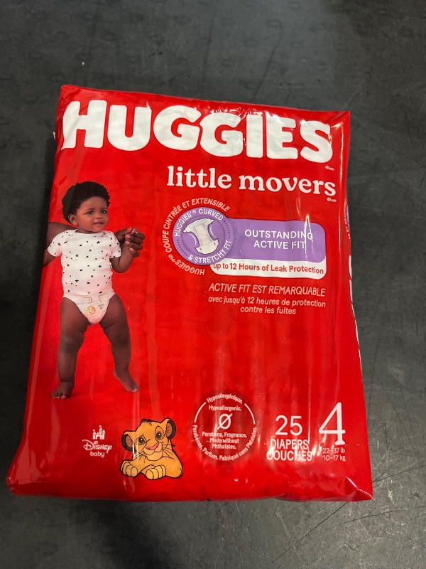 View 1 of Huggies Size 4 Diapers, Little Movers Baby Diapers, Size 4 (22-37 lbs), 25 Count,