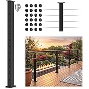 Photo 1 of 42" Level Drilled Cable Railing Post, Fixed Top Heavy-Duty Line With Flat Rubber Grommets, Stainless Steel T304 Matte Black Handrail for Indoor Outdoor Railing Kit System