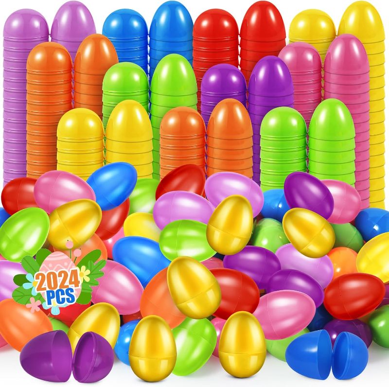 Photo 1 of 2024 Pcs Plastic Easter Eggs Bulk,2.3" 2000 Colorful Empty Easter Eggs Fillable and 24 Golden Eggs,Easter Basket Stuffers,Easter Egg Hunt,Community Party Favors,School Easter Activity Prizes