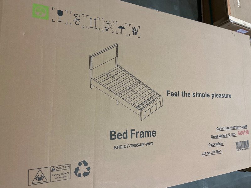 Photo 1 of Twin - Upholstered Bed with Adjustable Headboard, No Box Spring Needed Platform Bed Frame, Bed Frame White Twin Bed