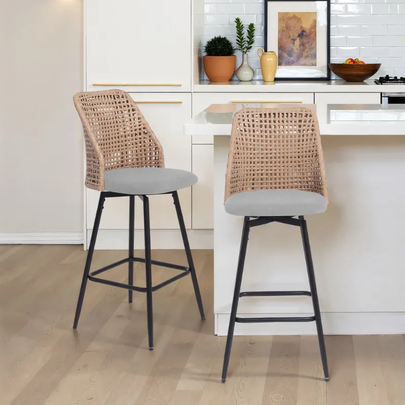 Photo 1 of 28.7"H Swivel Bar Stools/ Counter Stools with Wicker Back - Set of 2 - Light Grey