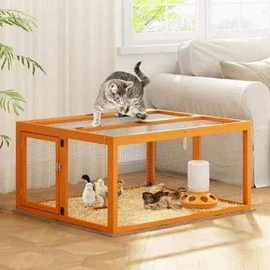 Photo 1 of COZIWOW Chicken Coop Run, Portable Rabbit Run Outdoor Indoor, Wooden Chicken Cage with Top and Side Opening Doors, Foldable Chicken Pen Hen House for Small Animal Poultry 45"L