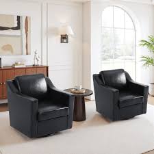 Photo 1 of Black Faux Leather Upholstered Swivel Accent Barrel Chair(Set of 1)