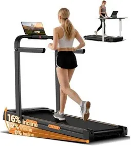 Photo 1 of 16% Incline Walking Pad Treadmill for Home Small, 4-in-1 Under Desk Treadmill with Handles, Foldable Treadmill with 2.5 Quiet Brushless Motor, 330 LBS Capacity